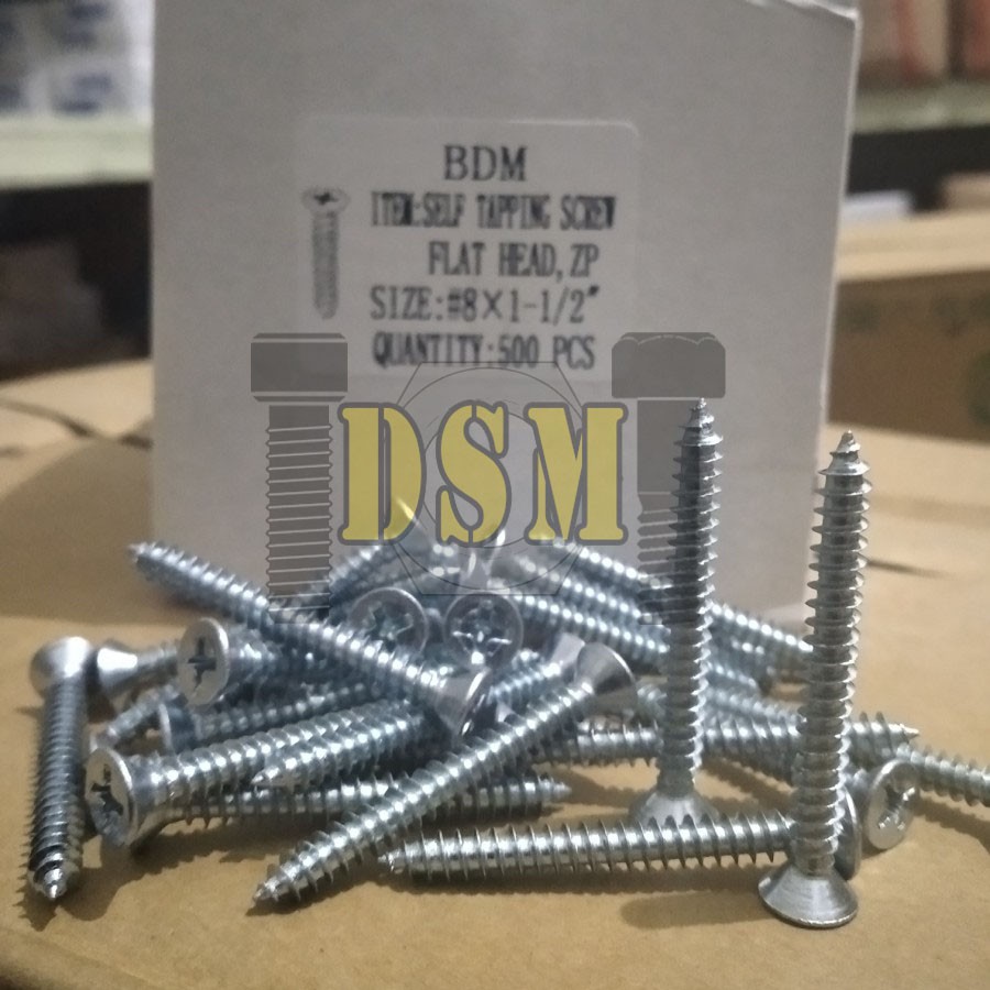 (100 PCS) Sekrup FH #8x1 1/2&quot; / Self Tapping Screw F+AB (4 CM)