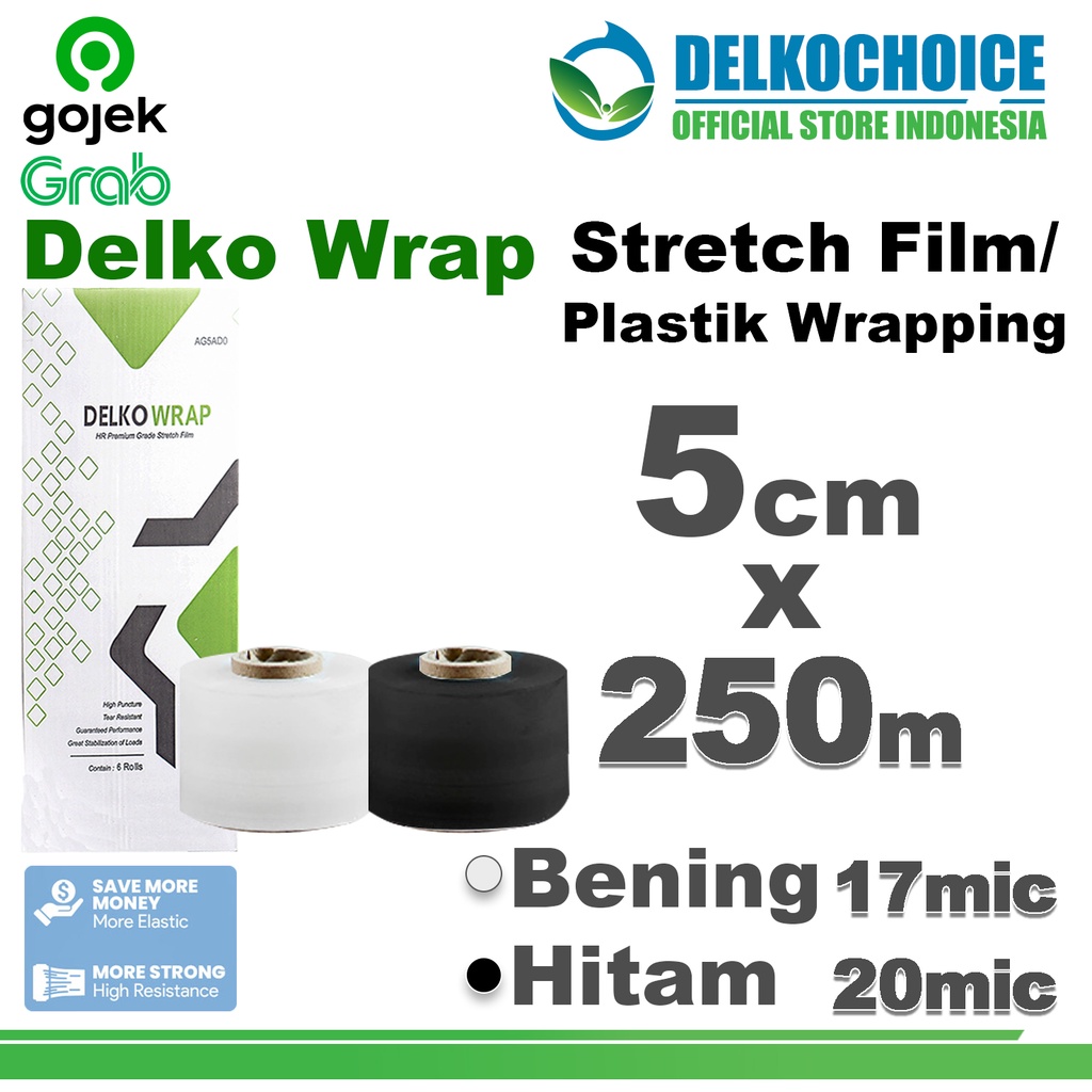 

Plastik Wraping Stretch Film 5cm x 250meter WRAPPING Pembungkus DELKOWRAP GOJEK GRAB / DUS