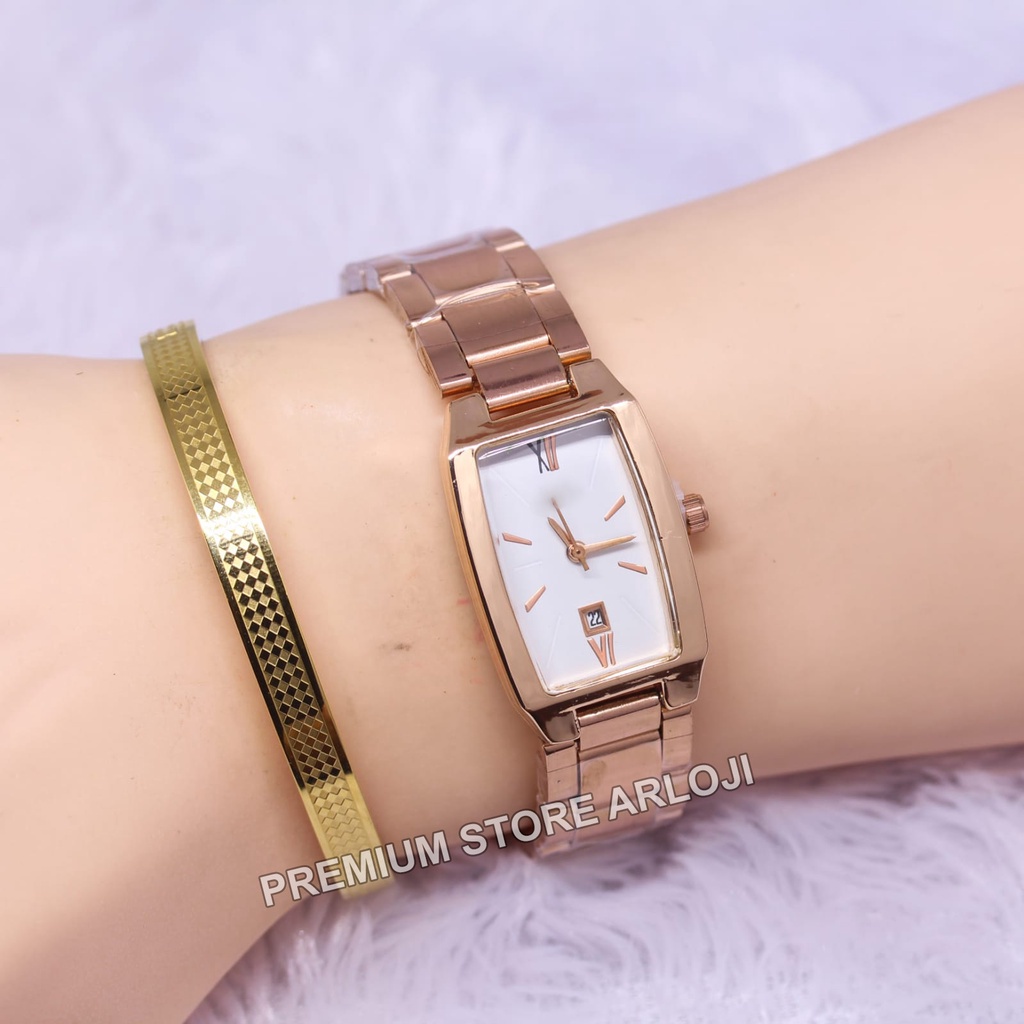 Grosiran Jam Tangan Wanita Psa Q5-2495 Analog Tali Rantai Tanggal Aktif Body Segi Original Garansi 6 Bulan Free Gelang &amp; Baterai Cadangan (COD)