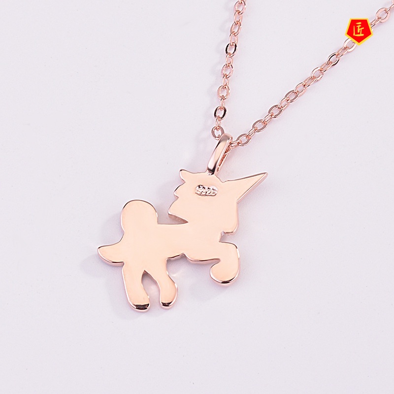 [Ready Stock]European and American 925 Silver Unicorn Necklace Ins Lucky God Beast Sweet Pendant