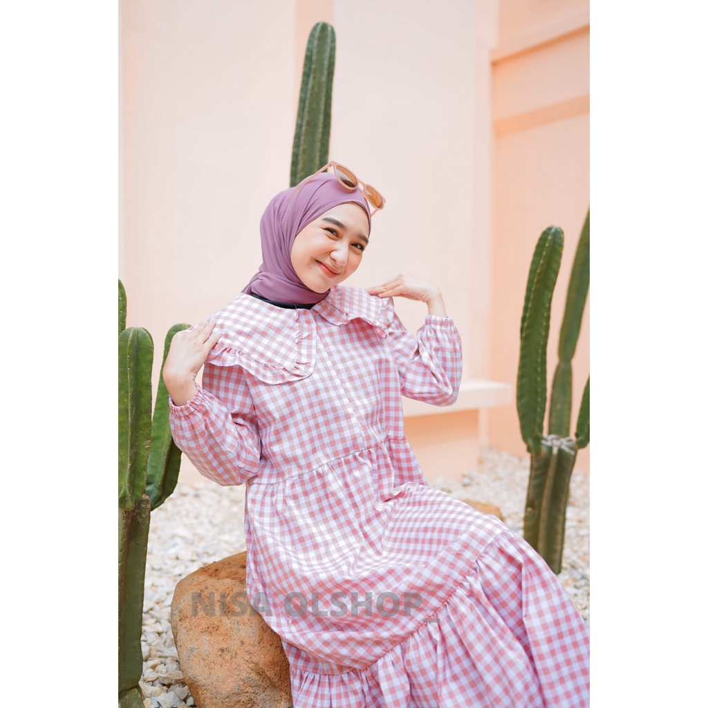 Rara midi dress - gamis remaja - L/XL - gamis kotak kotak - pakaian wanita - bisa cod