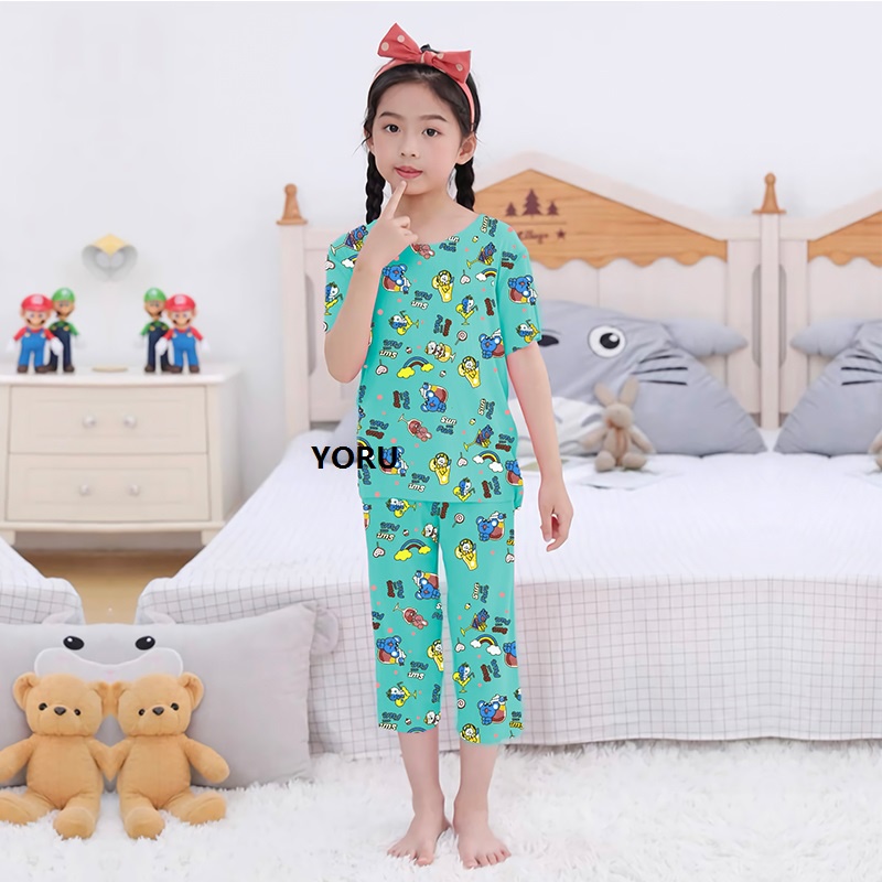 Pamelo Piyama Anak Celana 3/4 Perempuan dan Laki Usia 1 - 7 Tahun Baju Tidur Anak Baju Tidur Murah Produk Terlaris