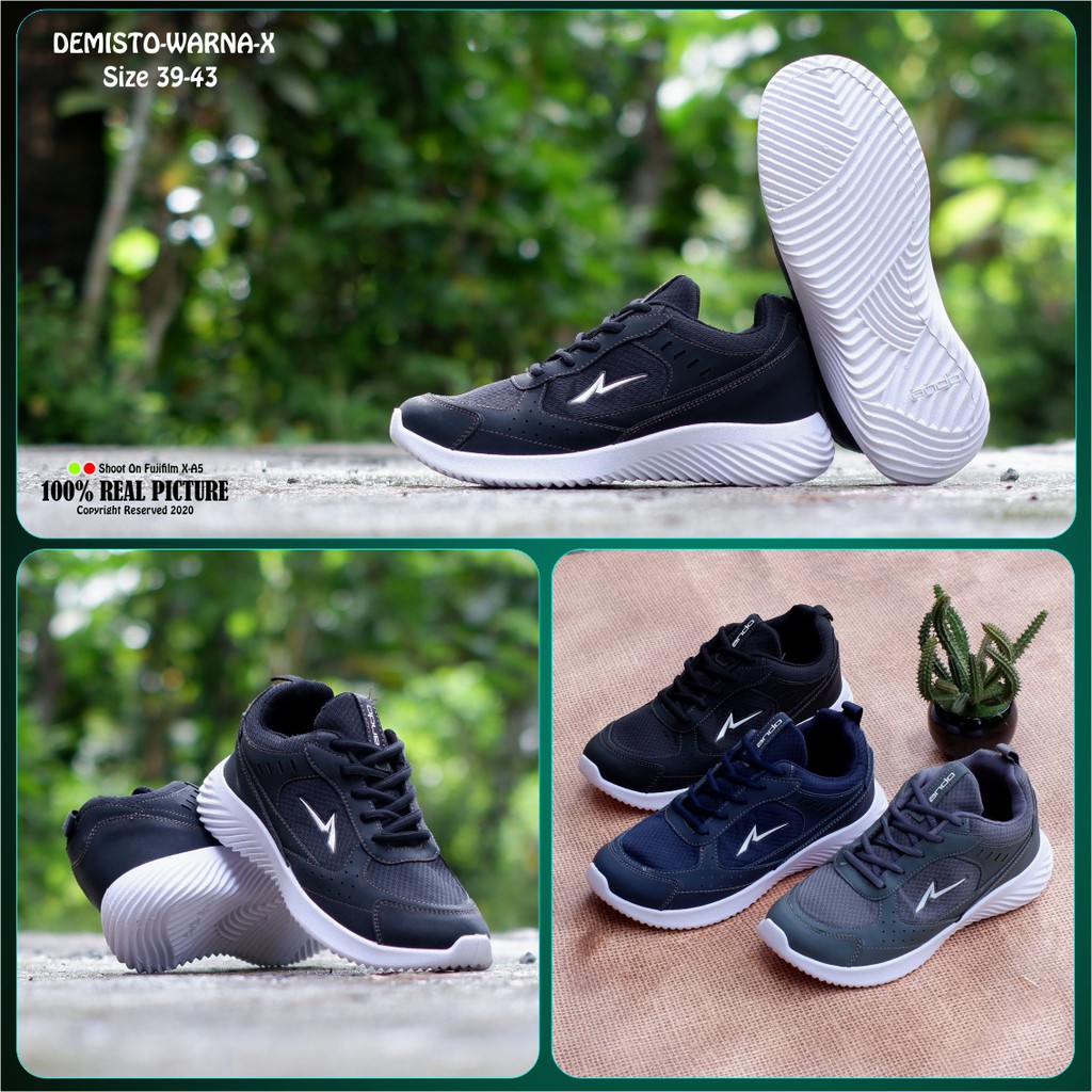 Sepatu running pria original Ando Demisto model simple warna kalem 39-43