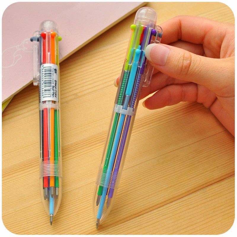 Pulpen Pena Ballpoint Multi Warna 10 in 1 / 6 in 1 Multi Color, Bolpen warna warni, Bolpen lucu imut