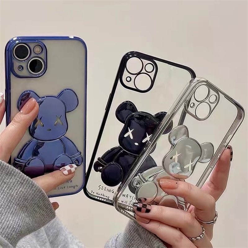 Kaws Casing Electroplating Motif Sisi Samping Untuk iPhone 13 Pro MAX 12 Pro MAX 11 Pro MAX X XS MAX XR 7 Plus 8 Plus