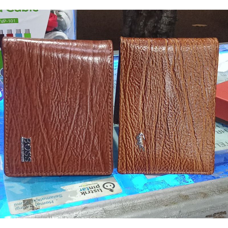 AFRIZRIZAL Dompet Kulit Pria Tipis Mini Slim Wallet (Kulit Sapi Asli) MOTIF SERAT KAYU