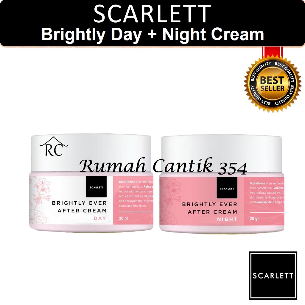 Paket Cream Scarlett Whitening Brightly Day Cream + Night Cream Rumah Cantik 354 Krim Siang &amp; Malam Pelembab Wajah