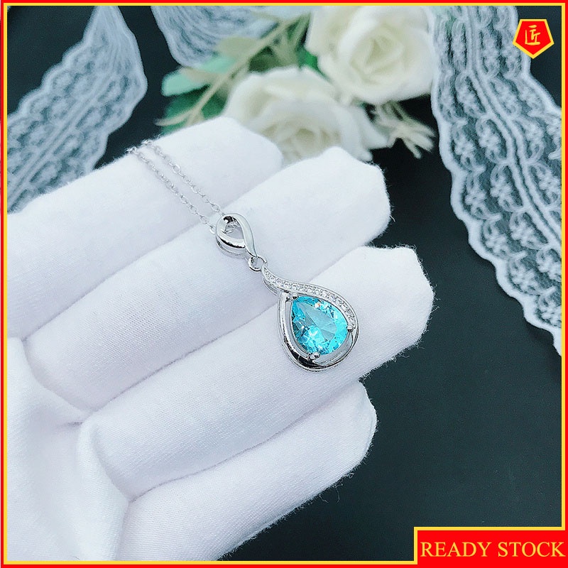 [Ready Stock]Mermaid Tears Pendant S925 Silver Topaz Blue Necklace Women's Simple Elegant