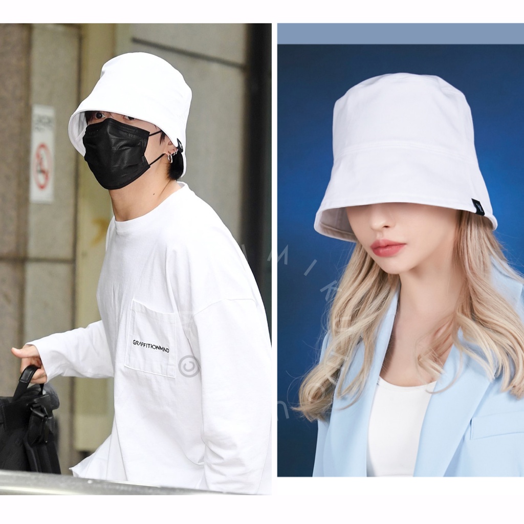 JUNGKOOK MUSIC BANK PRE RECORDING BUCKET HAT PROOF WHITE VARZAR LABEL COMEBACK TOPI DROP over fit  O