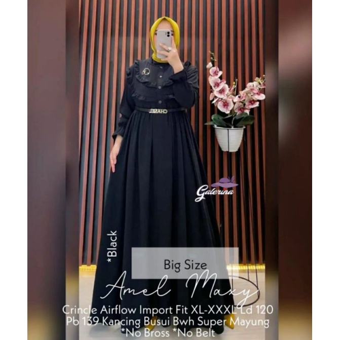 Baju Gamis Wanita Amel Maxy Bahan Crinkle Black/Moca/Lillac/Dusty