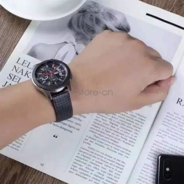 Strap LEATHER CARBON Kulit Samsung Galaxy watch 3 4 42mm 41mm active 1 2 amazfit bip gts gtr 42mm HUAWEI GT 2 3 42mm 20mm