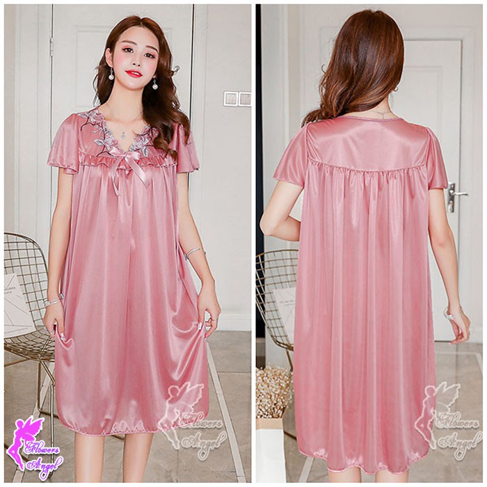 Daster Baju Tidur Wanita Satin Jumbo Big Size Sexy Sleepwear-Redbean
