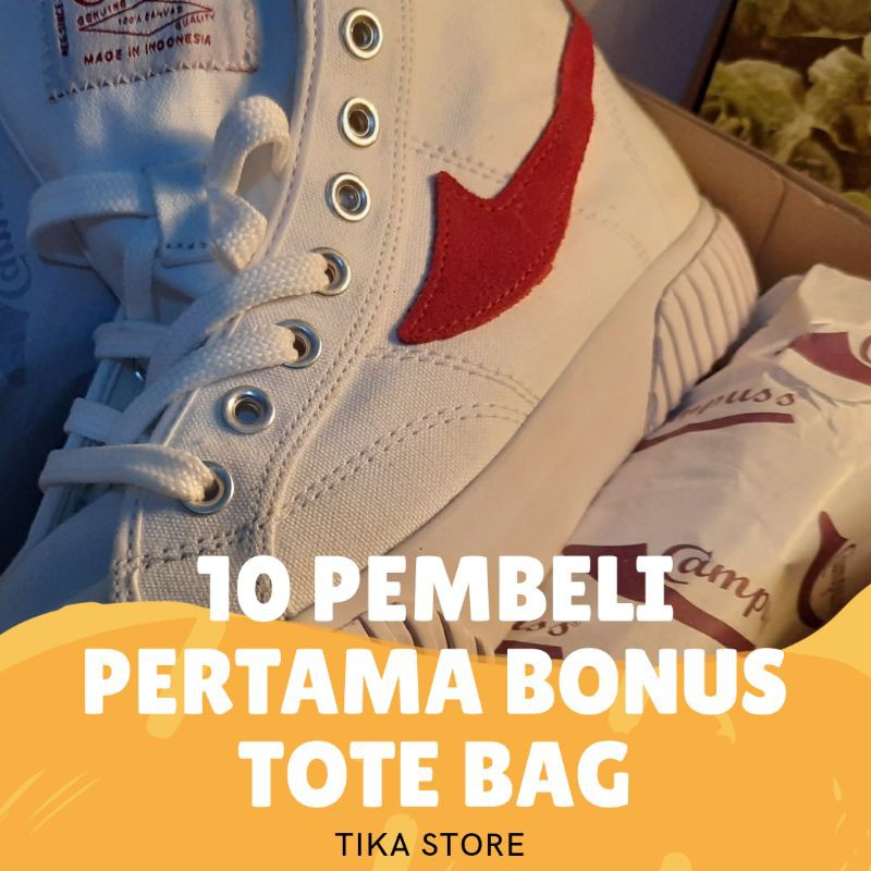 SEPATU PRIA / SEPATU WANITA / CAMPUSS SEMESTA HIGH WHITE SWOOSH RED + FREE TOTEBAG KEREN