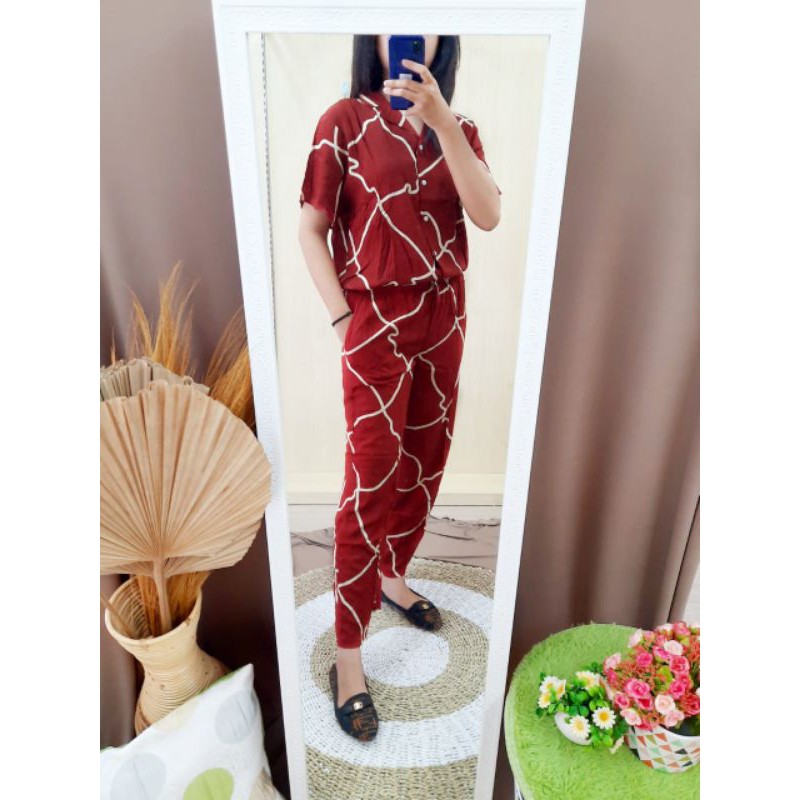 PIYAMA RAYON "ZOYA" /BABY DOLL/ ONE SET/PAJAMAS /SETELAN LENGAN PENDEK/ BAJU TIDUR KEKINIAN