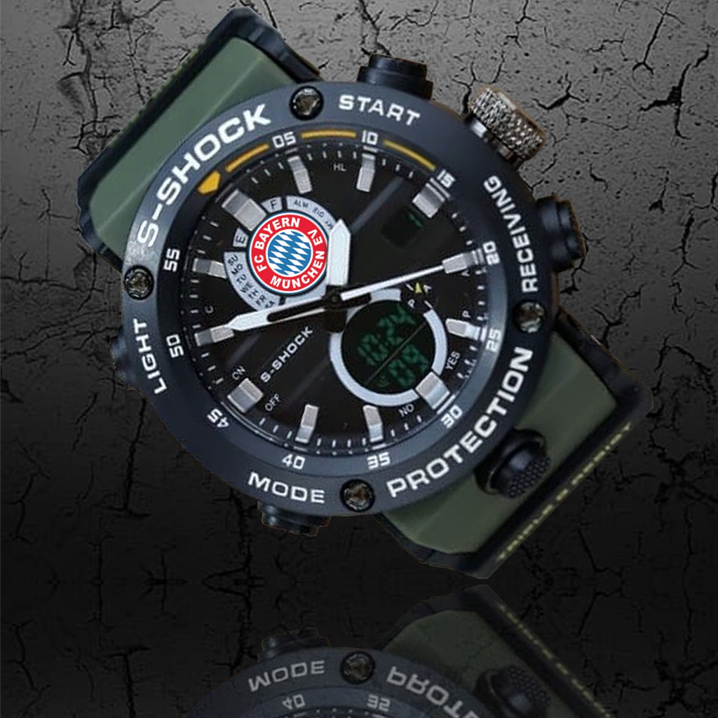 (EXCLUSIVE) Jam Tangan FC BAYERN MUNCHEN Double Time - Tali Hijau Army