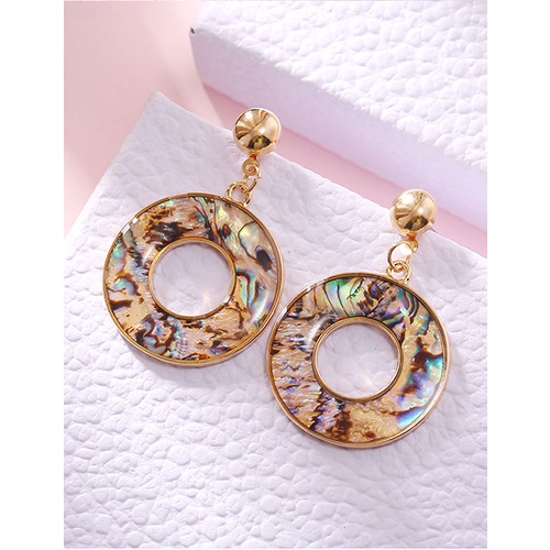 LRC Anting Tusuk Fashion Golden Shell Round Hollow Alloy Earrings A61240