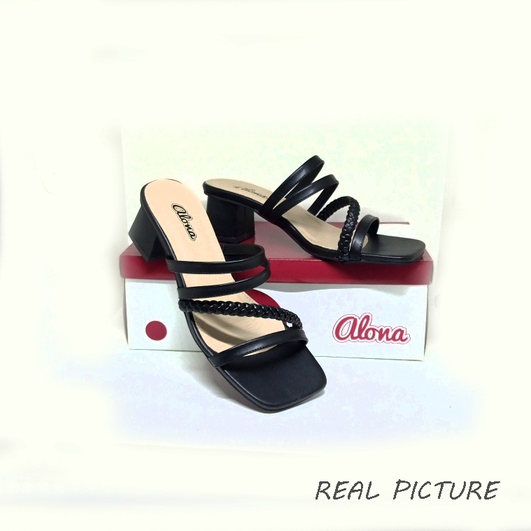 sandal Heels wanita hak Chunky 5cm Big Size ukuran jumbo besar 41 42 43 44 45 sendal heel hitam cewek perempuan style