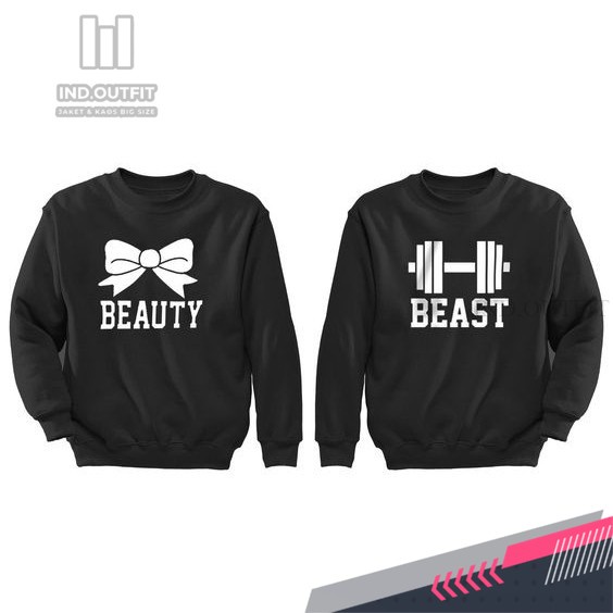 CREWNECK Hitam POLOS COUPLE BIG SIZE jumbo PRIA WANITA HOODIE SWEATER Couple Beauty & Beast