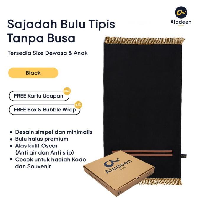 Sajadah Aladeen Bulu Tipis (Tanpa Busa) - HITAM Size Dewasa