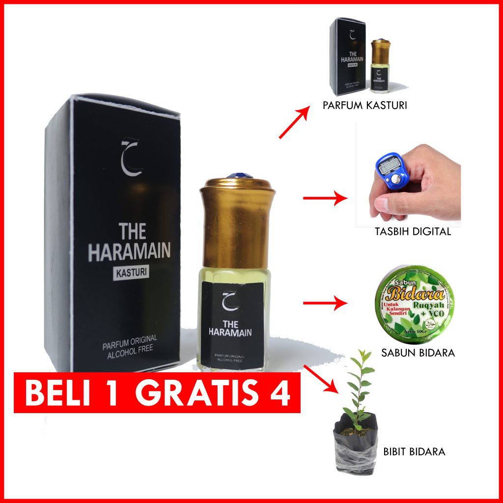 PARFUM KASTURI (2 Parfum Kasturi  + 1 Bibit  Bidara + 1 Sabun Bidara + 1 Tasbih Digital)