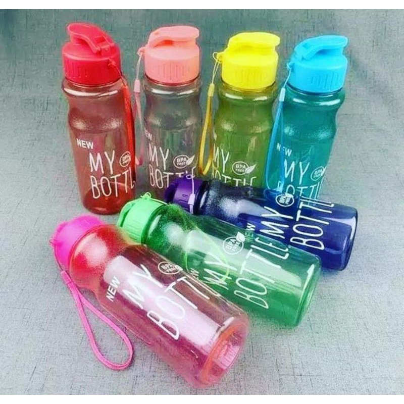 Botol bekal air minum my bottle tali klik BPA Free botol olahraga sekolah wisata transparan 500ml