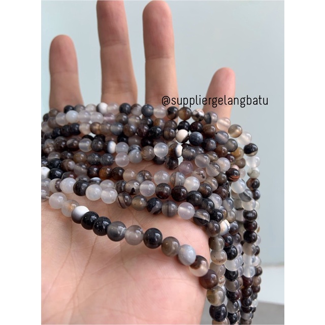 bahan batu import CARNELIAN DALMANTION 6mm natural HITAM PUTIH LORENG