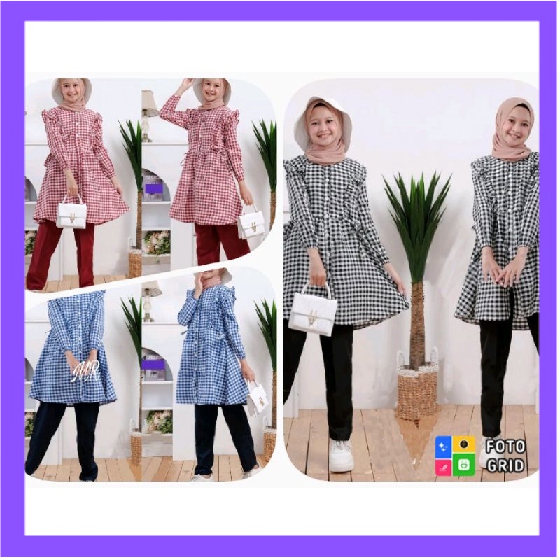 Baju setelan tunik anak remaja Harini usia 10 11 12 13 tahun fashion muslim polos casual kekinian