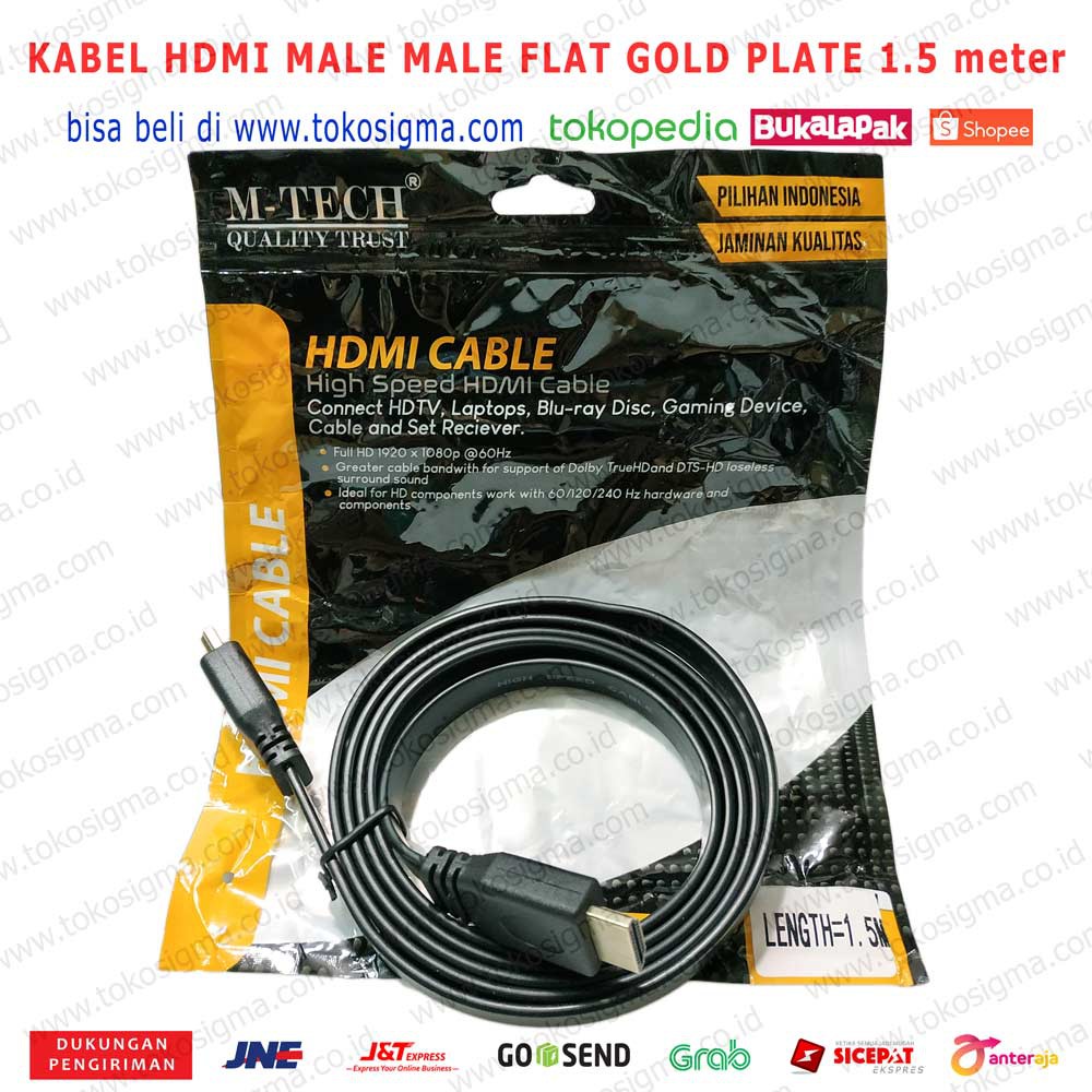 KABEL HDMI M-M Flat VERSI 1.4 Gold plate Male to Male gepeng pipih 1.5 meter