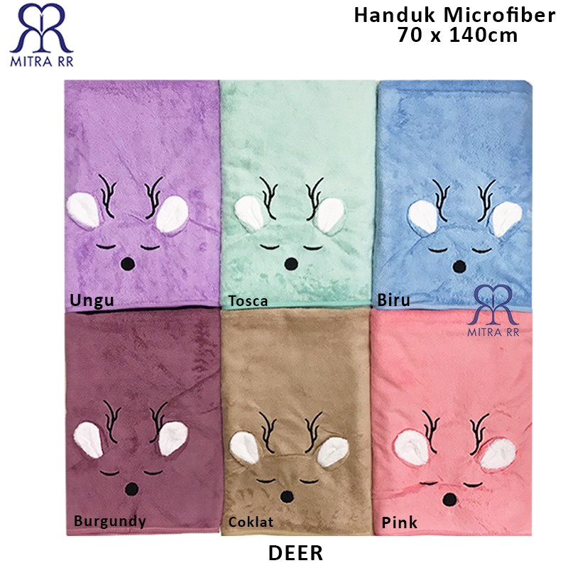 Handuk Mandi Microfiber Besar 70x140cm Microfibre Quick Dry Bordir Karakter