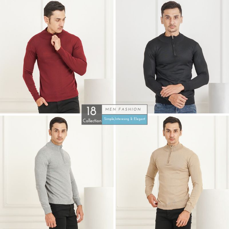 18Collection - Sweater Rajut Mockneck Half Zipper Premium [Bisa COD]