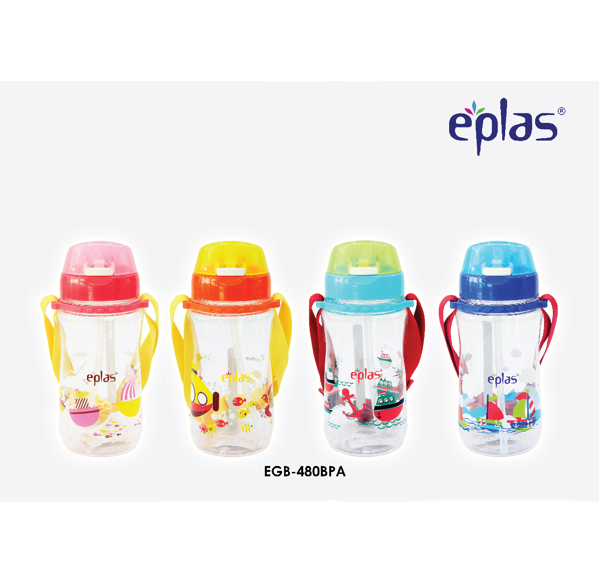EPLAS Kids Water Bottle, Push Button, Straw, Removable Strip (480ml), Botol Air BPA Free, Tritan