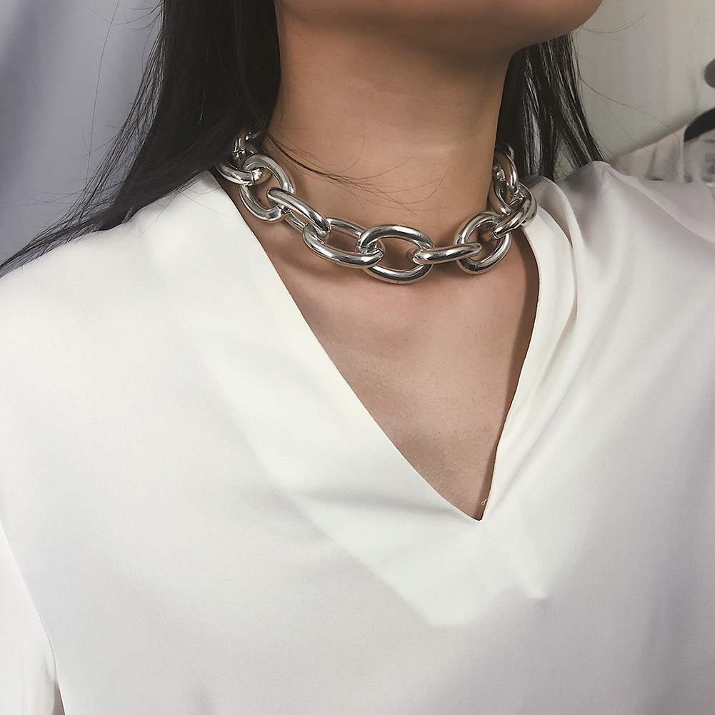 Hu Hu Hu Hu Hu Alat Bantu Pasang Kacamata♡ Kalung Chokergelang Tangan Wanita Model Rantai Besar Gaya Punk