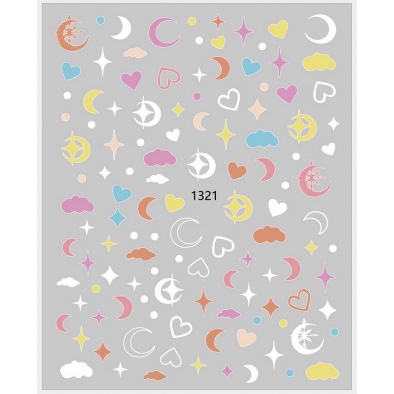 Stiker Kuku 3D Motif Awan Bintang Dengan Perekat Untuk Nail Art