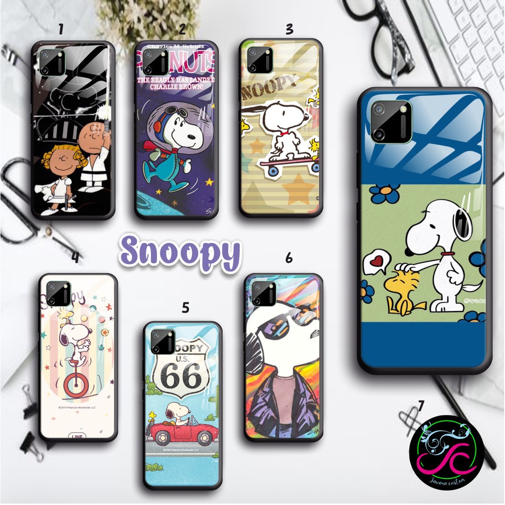 Softcase Back Case Glass Kaca SNOOPY iphone 5 6 6s 6+ 6s+ 7 7s 7+ 8 8+ x xs xr 11 12 mini pro JW1966