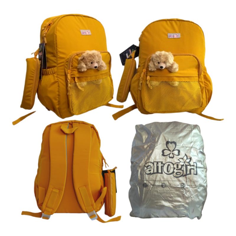 Tas ransel korea backpack anak perempuan boneka bear jaring alto girl original free rain cover  dan dompet pensil