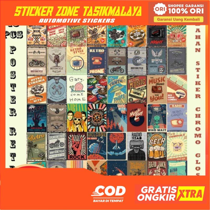 NEW 48 PCS POSTER RETRO AESTHETIC BAHAN STIKER CHROMO GLOSSY SUDAH ADA LEM