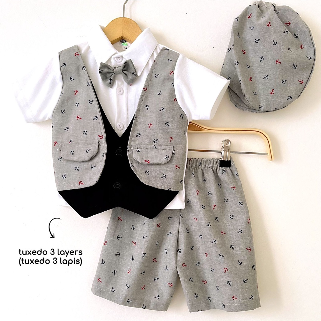 3 LAYERS HEDGEHOG VINCENT TUXEDO (plus vest/rompi) Baju setelan kemeja romper bayi pergi pesta kondangan formal fashion anak