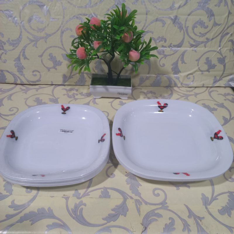 Piring segi plastik jago tebel/piring jago putih plastik tebel
