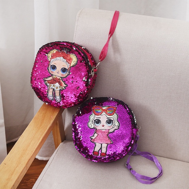 Tas selempang sequin LOL bulat- LOL8 sling pundak tas anak perempuan