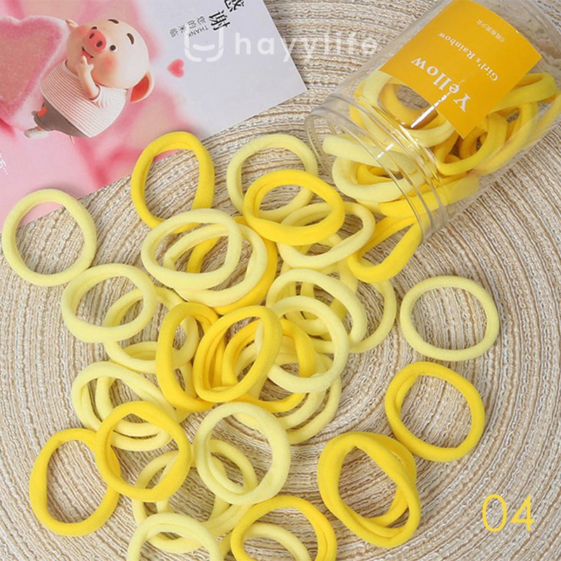 HAYYLIFE Ikat rambut nylon 50pcs / karet rambut kemasan toples  HL-BBA514-Kuning