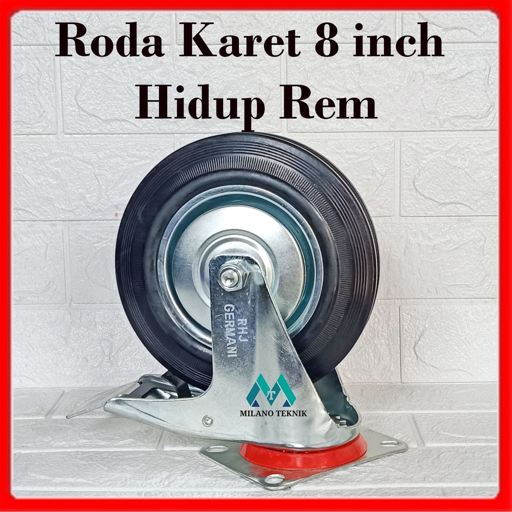 Roda Troli 8" Hidup Rem Roda Karet 8 inch Roda Etalase Roda Gerobak