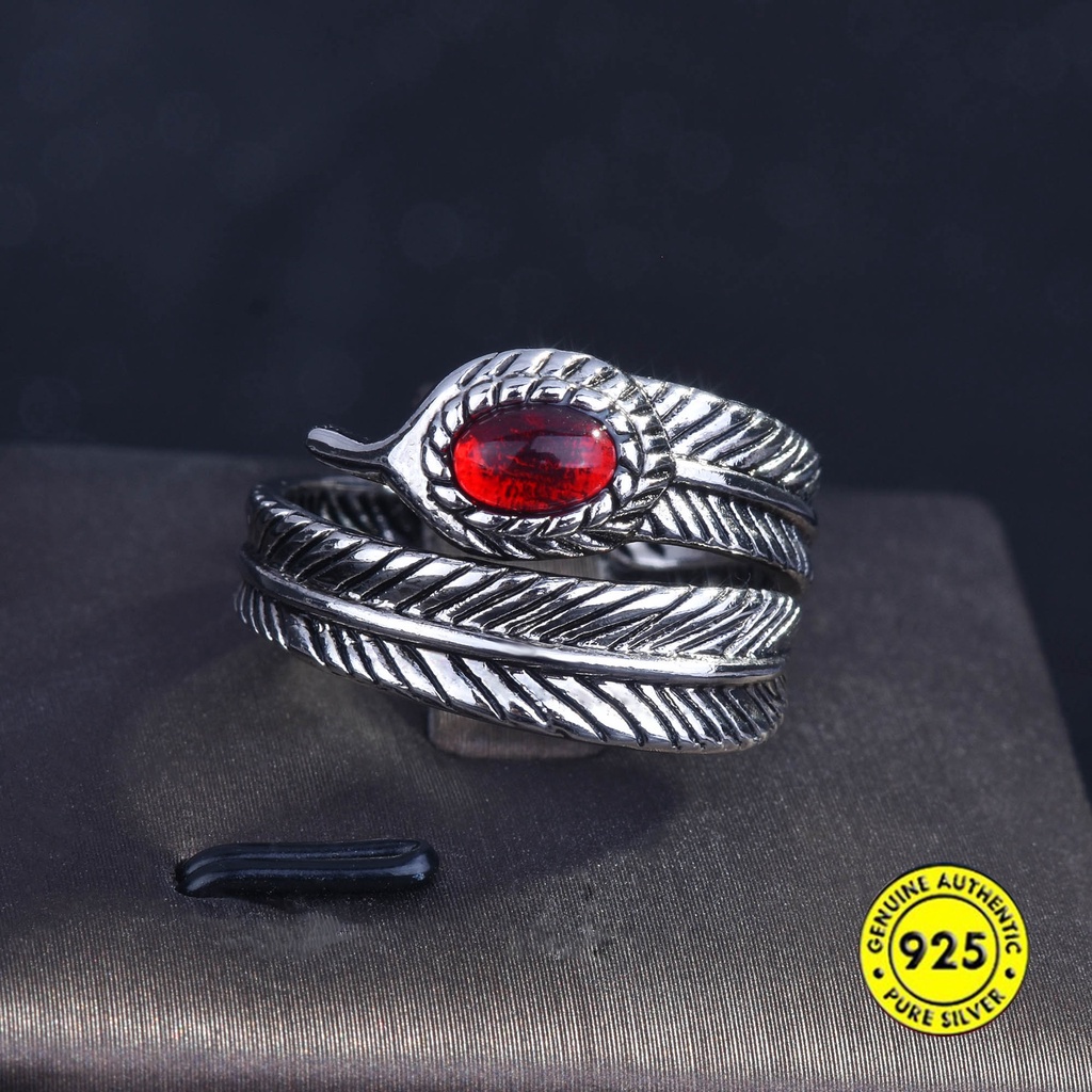 Cincin Sterling Silver 925 Model Terbuka Adjustable Dengan Berlian Merah Untuk Wanita