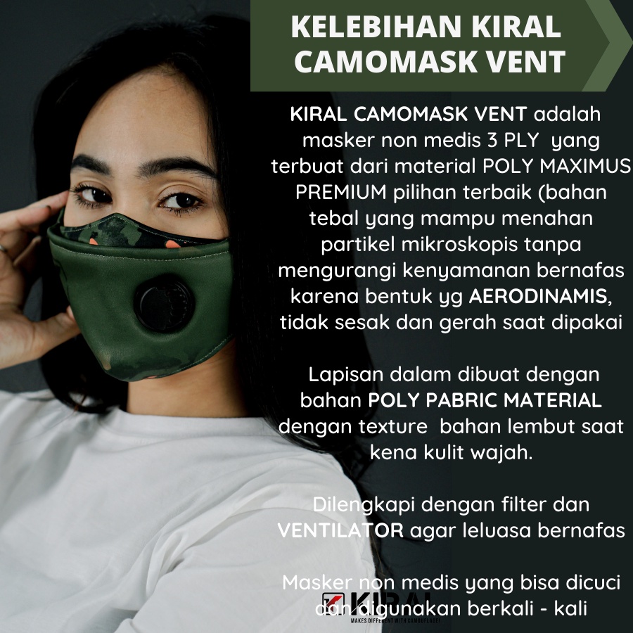 VENT M02 Masker Kain 3D 3 ply Lapis Respirator Hijab Korea Headloop Earloop Motif Pria Premium Keren