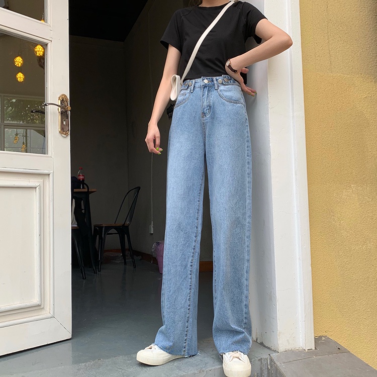 celana panjang wanita baru slim-fit high-waist straight-leg wide-leg jeans