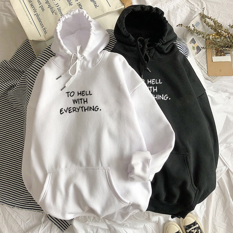 IvannaCollection Jaket Switer Hoodie Couple Oversize Wanita Pria To Hell With Everything Bahan Tebal