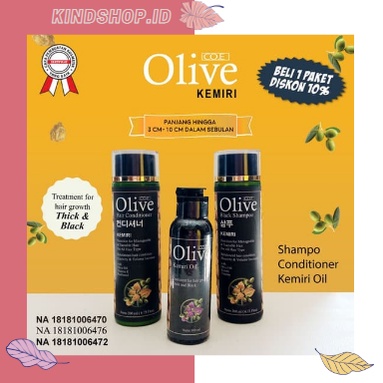 KINDSTORE❤ | (SATUAN) OLIVE KEMIRI 3IN1 SHAMPO + CONDITIONER + MINYAK KEMIRI BPOM / PERAWATAN RAMBUT HITAM LEBAT