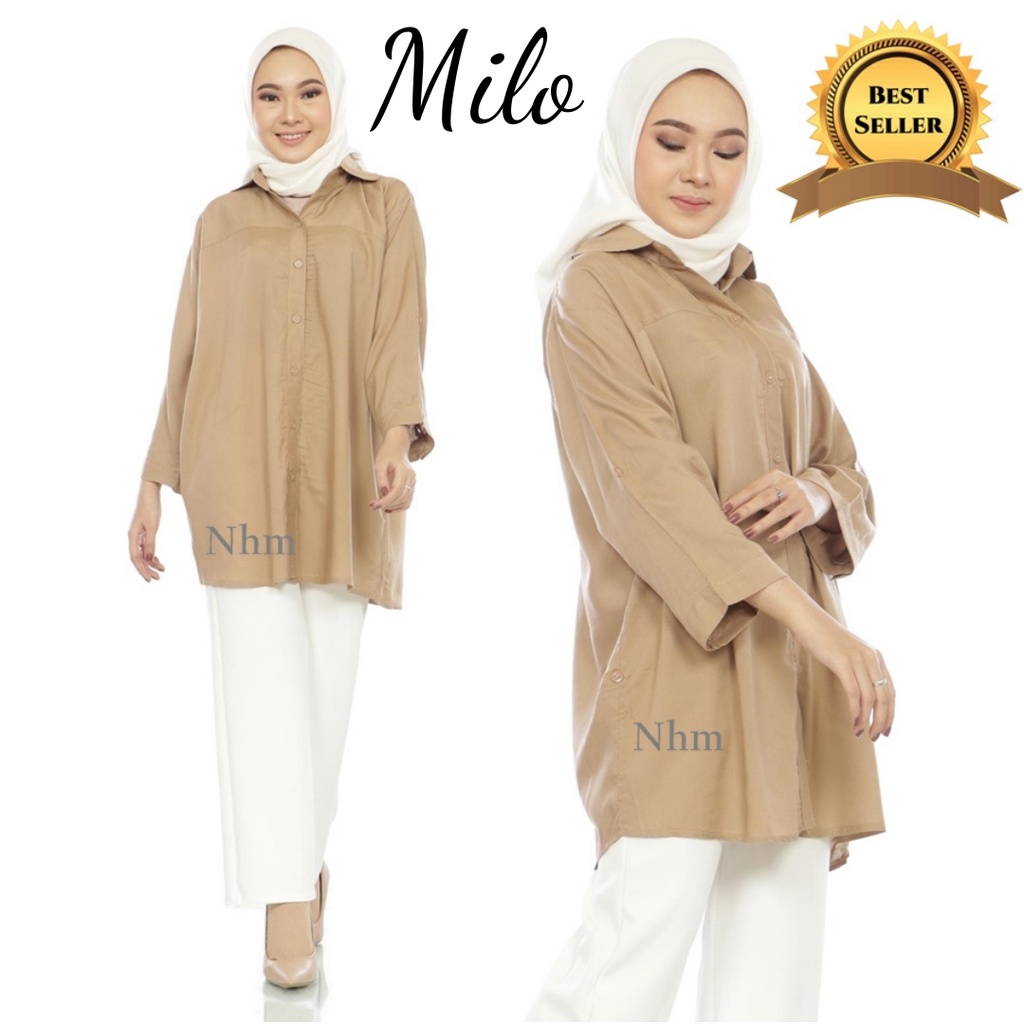 Baju Atasan Kemeja Wanita Adem Katun Rayon, Kemeja Kantor Casual Polos 3L