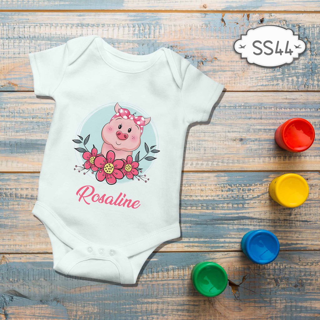 Jumper Baby Girl boy newborn Cute Piggy Floral Pinky Custom name nama bebas