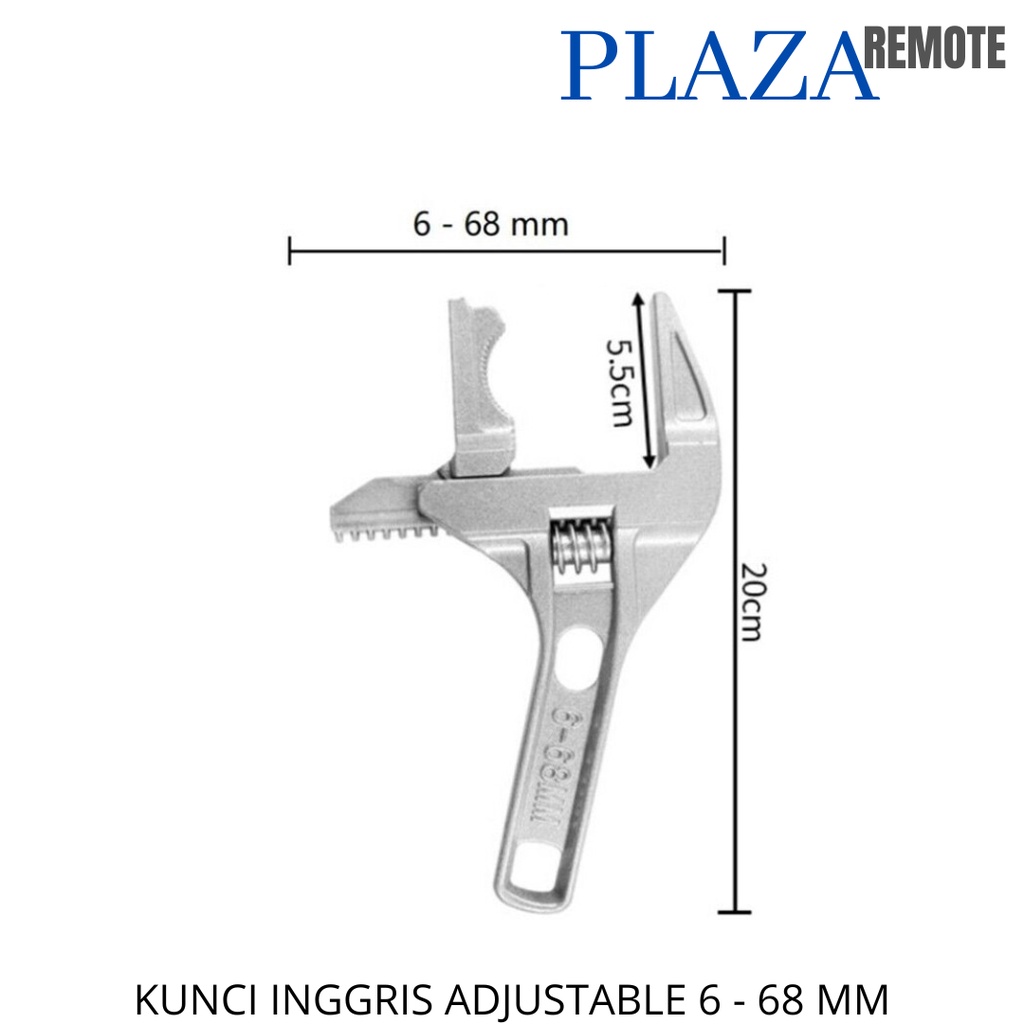 KUNCI INGGRIS PIPA KERAN ADJUSTABLE 6 - 68 MM ARC JAW BULAT CHROME SANITARY ADJUSTABLE WRENCH