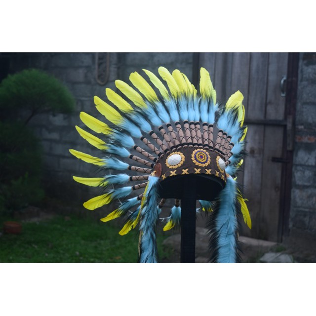 TOPI INDIAN - INDIAN HEADDRESS SMALL ANGSA MONTE KUNING KENING PERMATA